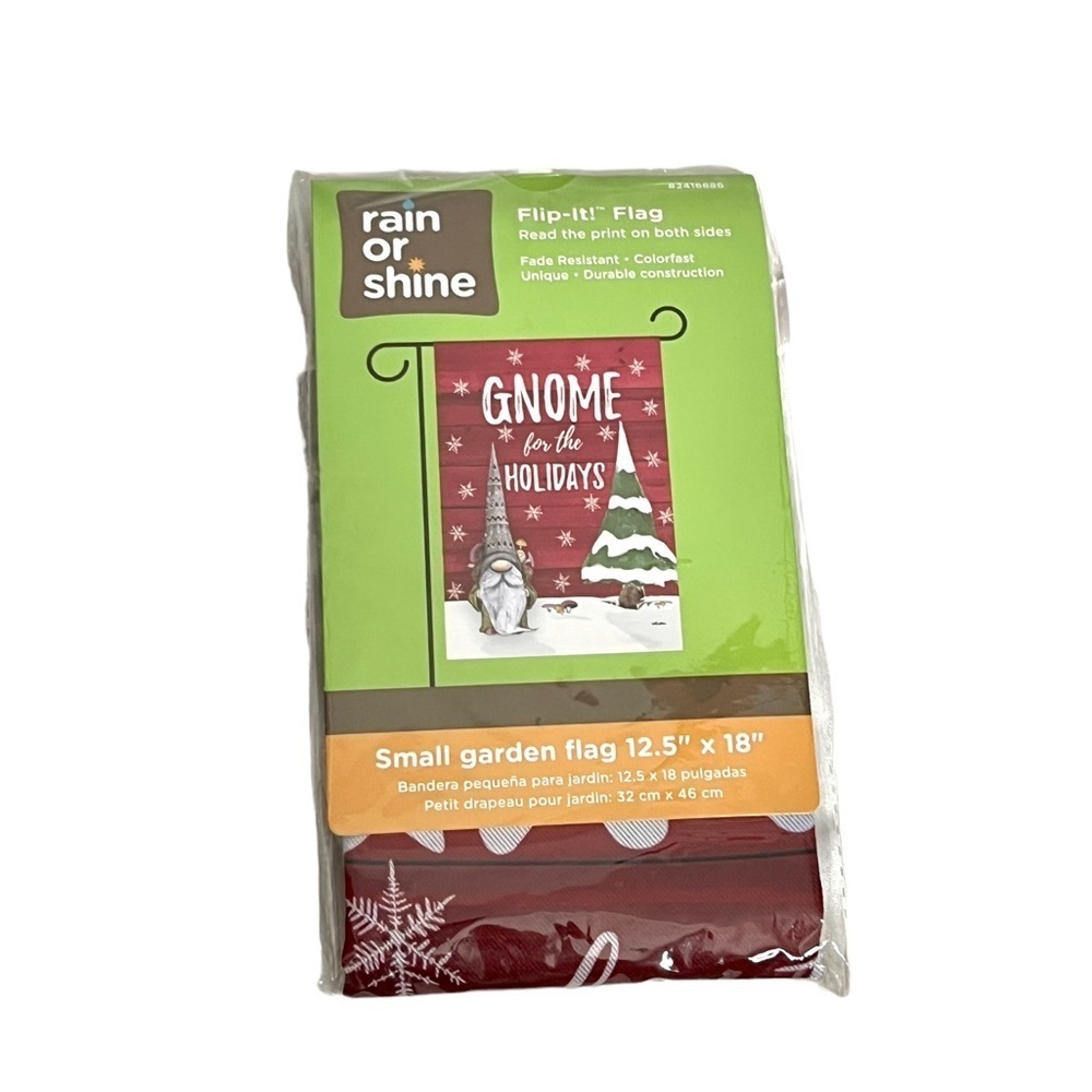 Rain or Shine Gnome For the Holidays Flip-it! Garden Flag